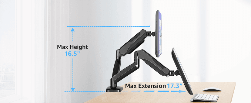 MOUNTUP Dual Monitor Stand for Desk, Monitor Arms for 2 Monitors 32 27 24 22 Inches, Height Adjustable Double Monitor Mount, VESA Mount with C-Clamp & Grommet Base, Holds 4.4-17.6lbs