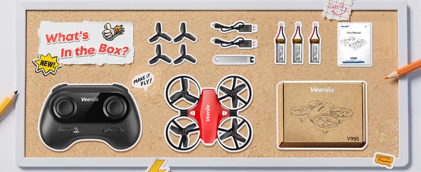 Veeniix V995 Red Mini Drone for Kids and Beginners,Indoor RC Quadcopter Plane with 3D Flips, 360° Rotation, Circle Fly, Auto Hover, Headless Mode, 21Mins 3 Batteries, Gift for Boys and Girls