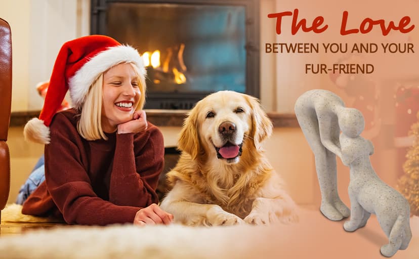 abstract sculpture celebrating the bond between person and pet. Intimate head-to-head Touching memory keepsake for dog lovers Abstract Person and Dog Head-to-Head Figurine Sandstone B0D9JVYT9V