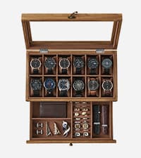 SONGMICS SONGMICS 12-Slot Watch Box, 2-Tier Watch Display Case with Large Glass Lid, Removable Watch Pillows, Velvet Lining, Jewelry Box, Gift Idea, Rustic Walnut UJOW012K01