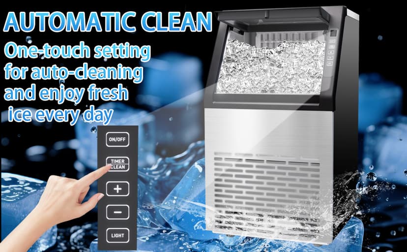 Commercial Ice Machine, 100LBS/Day Stainless Steel Freestanding Large Ice Maker, 36 Cubes in 11Mins, 24H Timer, Self-Cleaning, Ideal for Restaurant, Bars, Home and Offices
