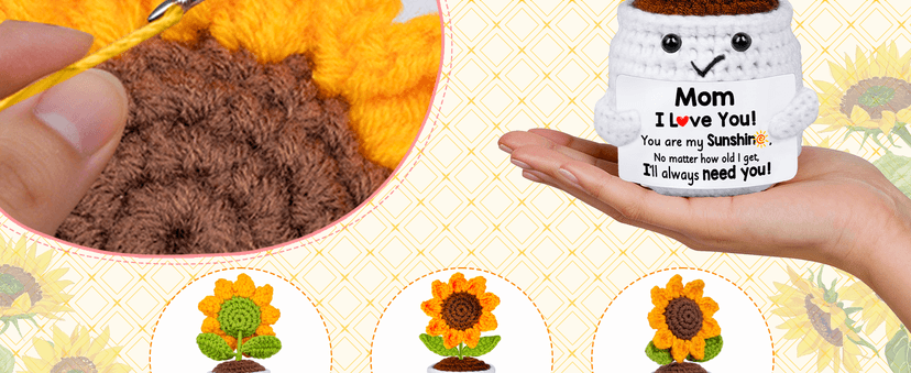 Gifts for Mom, Birthday Gift for Mom, Handmade Crochet Flowers Sunflower for Home Office Desk Decoration, I Love You Gifts for Moms Mama from Daughter Son Kids, Mothers Day, Xmas Present Idea