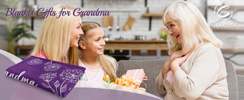 Birthday Gifts for Grandma from Grandkids, to My Grandmother Soft Flannel Throw Blanket for Christmas Mothers Day GiltGlimmer Grandma Gifts, Grandma Floral Blanket 50" x 60", Purple B0CNJQRH77