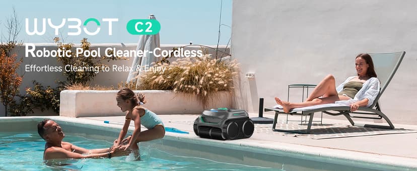 WYBOT C2 Cordless Robotic Pool Cleaner, Dual Filtration, Pool Vacumm Robot for Wall & Waterline Cleaning, Up to 180 Mins Runtime & Scheduling, Smart Navigation, for Inground/Above-Ground Pools