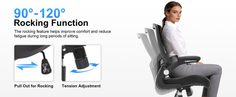 Office Chair, Ergonomic Desk Chair with Adjustable Lumbar Support, Breathable Mesh Computer Chair with Flip-up Armrests, 350lbs Comfy Swivel Task Chairs for Home Office, Black