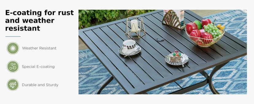 MFSTUDIO Outdoor Dining Set for 4, Patio Table and Chairs Set with Umbrella Hole, Metal Patio Furniture Set for Patio, Deck, Yard, Porch