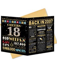 18th Birthday Card, 18th Birthday Decorations for Girls Boys, 18th Birthday Gifts for Son Daughter, Back in 2007 Birthday Card, Black Gold