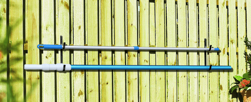 Pool Pole Hanger Premium 4pc Black Aluminium Holder Set by Aquatix Pro, Ideal Hooks for Telescopic Poles, Skimmers, Leaf Rakes, Nets, Brushes, Vacuum Hose, Garden Tools and Swimming Pool Accessories