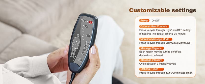 Snailax Back Massager with Heat, Massage Seat Cushion with 10 Motors, Massage Chair Pad for Home Office Use, 5 Modes & 3 Intensity Levels, 2 Heat Settings with 30-60-90 Mins Timer, Gifts for Him Her