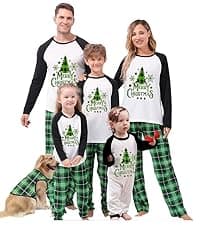 Awoscut Christmas Family Matching Pajamas Sets Christmas PJ's Letter Print Top and Plaid Pants Jammies Sleepwear
