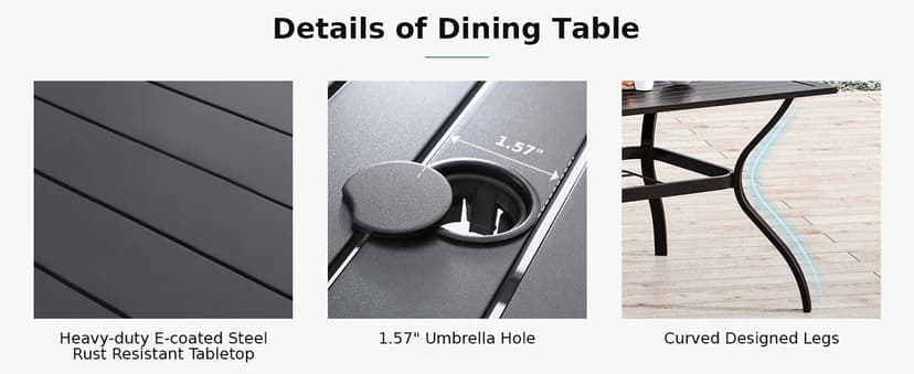 MFSTUDIO Outdoor Dining Set for 4, Patio Table and Chairs Set with Umbrella Hole, Metal Patio Furniture Set for Patio, Deck, Yard, Porch