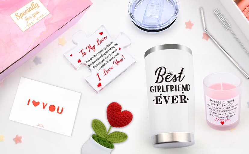 Gifts for Girlfriend Women Her, Girlfriend's Birthday Gifts, 1 Year Gift for GF Anniversary, Best Girlfriend Ever Tumbler Gift Set, Coolest I Love You Couple Presents, I Love My GF Cute Present