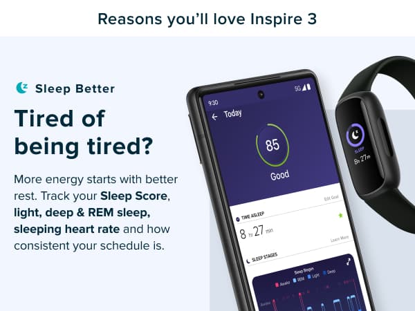 Fitbit Inspire 3 Health &-Fitness-Tracker with Stress Management, Workout Intensity, Sleep Tracking, 24/7 Heart Rate and more, Lilac Bliss/Black, One Size (S & L Bands Included)