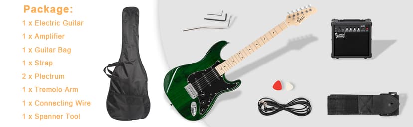 GLARRY Full Size Electric Guitar for Music Lover Beginner with 20W Amp and Accessories Pack Guitar Bag (GREEN, 39" Right Handed)