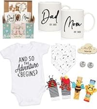 Breezy Valley New Parents Gifts for Couples, First Time New Mom and Dad Gifts Mugs Est 2025, Gender Reveal Baby Shower Gifts Basket, Pregnancy Gifts for Expecting Parents to be, Newborn Baby Gift Set