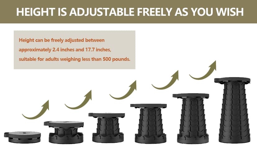 JAEMEYEM Upgraded Collapsible Stool Chair, Folding Stool, Lightweight, Sturdy, Adjustable, Portable, Foldable Seat Stools for Outdoor Camping Fishing Hiking BBQ