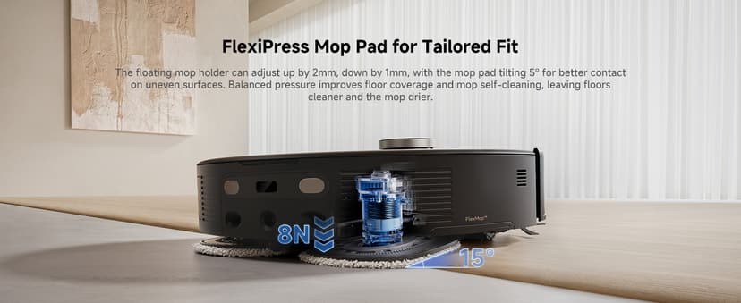 Mova V50 Ultra Complete Robot Vacuum and Mop Self-Cleaning, 24,000 Pa Suction, Liftable Navigation with Obstacle Overcoming and Warm Water Mopping with DuoSolution System Designed for Pets, Black