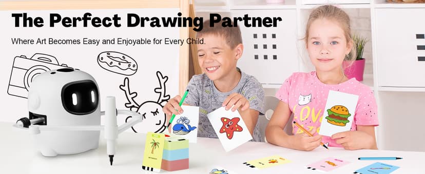 RIVGOT Drawing Robot for Kids with 150 Cards, Voice Interactive Educational Drawing Machine, Montessori Painting Learning Toys for 3 4 5 6 7 8 Year Old Boys Girls Birthday Party B0DPC68W8D