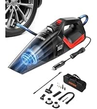 AstroAI 4-in-1 Car Vacuum Cleaner and Tire Inflator Portable with Accessories Air Compressor Digital Dual Values Display, 150 PSI Car Tires Air Pump with LED Light, 12V DC, 16.4FT Cord for Auto
