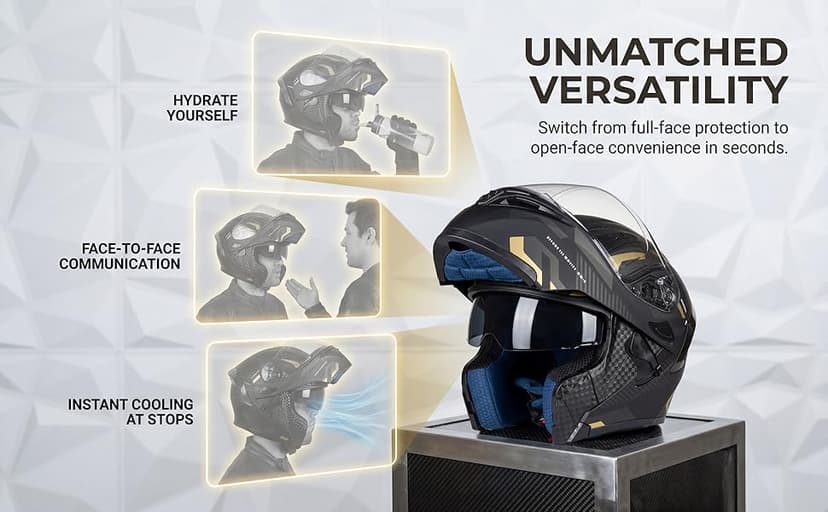 Modular Flip-Up Motorcycle Helmet | DOT Approved Full Face Dual Visor Street Bike Helmet with Tinted Visor & Ski Mask for Men & Women | Matte Black