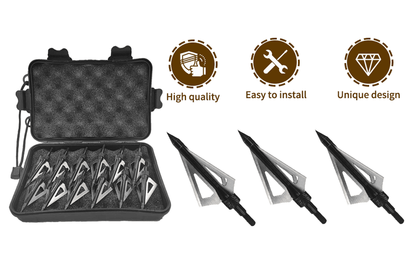 12 Pack Hunting Broadheads with Storage Case 3 Blades Archery Broadheads 100/125 Grain Screw-in Arrow Heads Arrow Tips for Traditional Bows and Compound Bow
