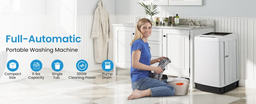 Giantex Portable Washing Machine, 1.5 cu.ft Compact Washer with Drain Pump, LED Display, 8 Programs, 10 Water Levels, Child Lock, 11 LBS Clothes Capacity for Apartment, Home, Dorms, RV (Gray & Black)