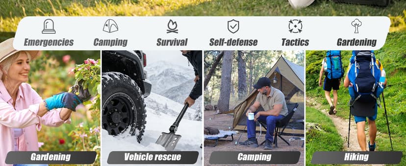 CIRONBOW Folding Camping Shovel Axe Kit,Multifunctional Survival Shovel with Stainless Steel Pickaxe ,pliers,Compass,Locking scissors,Magnetic flashlight- For Camping, Snow, Hiking, Survival Gear
