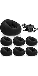 Realspring 6 9 12 Pcs Inflatable Bean Bag Chairs for Adults with Electric Air Pump, Blow up Couch Folding Portable Inflatable Couch Lazy Sofa for Outdoor Movie Night Camping(Gray,6 Pcs)