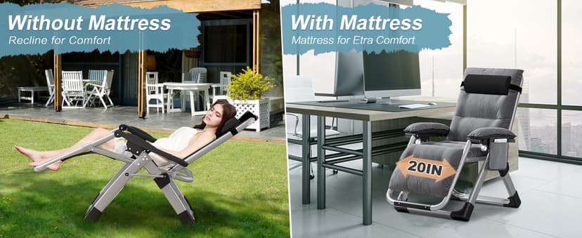 ABORON Upgrade Zero Gravity Chair/Armrest Mat,Premium Outdoor Lawn Folding Lounge Chairs,Sturdy Adjustable Reclining Patio Chairs with Removable Seating Cushion,Headrest & Tray