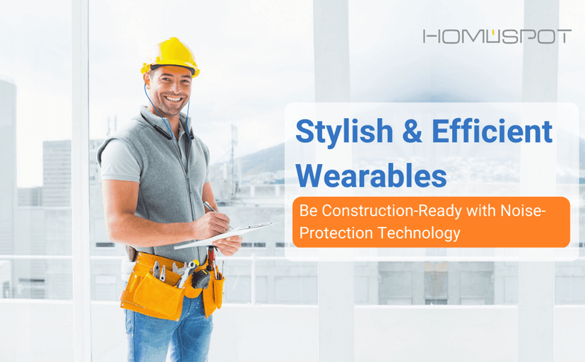 HomeSpot Noise Reduction Wireless Neckband Headphones with Qualcomm aptX HD, 27dB NRR, CVC Noise Cancelling Mic & Controls and 20H Playtime for Work Safety OSHA Compliant - Blue Wire Orange Earbuds