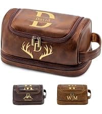Large Hanging Leather Dopp Kit Engraved Monogram Brown Waterproof Bathroom Shaving Grooming Accessory|Luxury Unique Male Gift Personalized Gifts for Men Dad Father Birthday Toiletry Travel Bag J B0GL21B7QQ