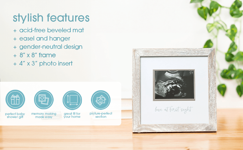 Pearhead Love at First Sight Sonogram Picture Frame, Gender Neutral Ultrasound Keepsake, Baby Gift for Expecting Parents, Ideal Pregnancy, Shower and Nursery Decor, 4” x 3” Photo Insert, Rustic
