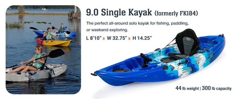 Brooklyn 12.5 Tandem Sit-On-Top Fishing Kayak by BKC, 2–3 Person Kayak with Padded Seats, Paddles, 6 Rod Holders, 600 lb Capacity, Motor-Ready