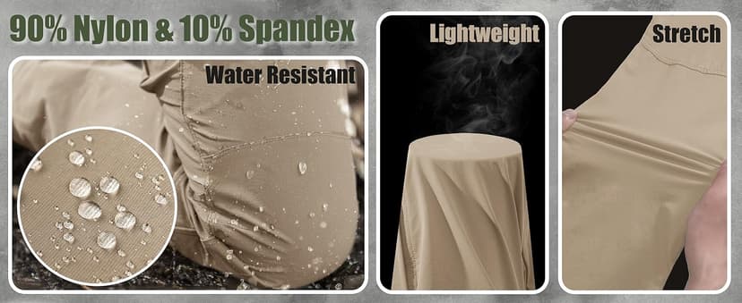 TACVASEN Men's Lightweight Hiking Tactical Pants Waterproof Quick Dry Cargo Work Rain Outdoor Pants 8 Pockets