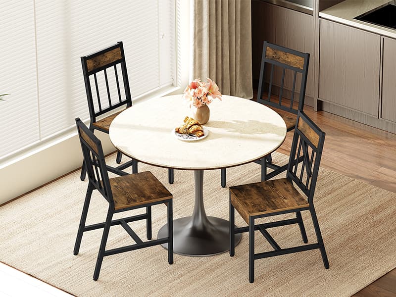 YATINEY Dining Chairs Set of 4, Industrial Kitchen Chairs with Metal Frame, Slanted Back, Wooden Dining Chair Set, for Kitchen, Living Room, Rustic Brown and Black CY03L4BR
