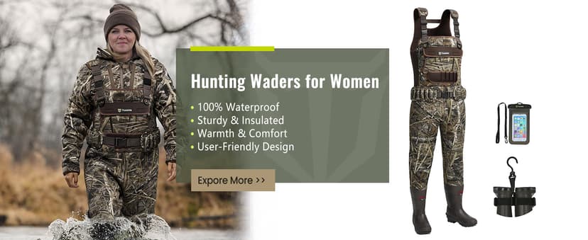 TIDEWE Hunting Waders with Boot Hanger & 600G Insulation, Waterproof Cleated Neoprene Bootfoot Fishing Chest Waders