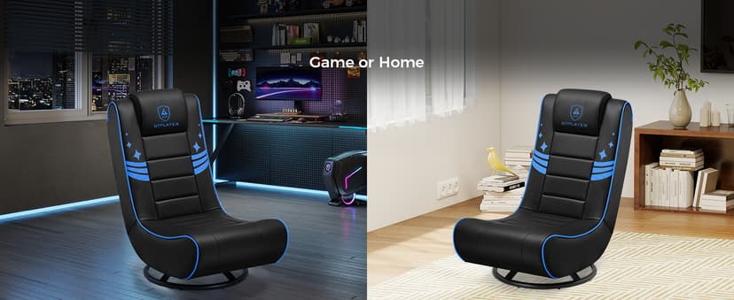GTPLAYER Floor Gaming Chair Foldable Swivel Floor Chairs for Kids Boys Comfy Video Game Seat with 360° Multipurpose for Gamers, Bedroom or Game Room(Black-Blue)