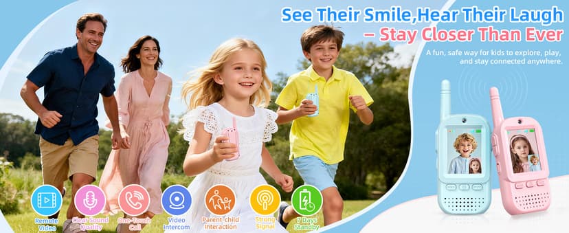 For Age 3-12 Year Old Boys Girls, HD Camera & Voice Changer, 2'' Screen, Outdoor Play Camping Hiking Family Games Video Walkie Talkies for Kids 2 Pack – Rechargeable Intercom Toys B0FZH1HXMB