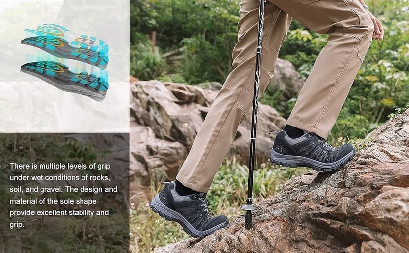 OL OUTJET LEGEND Men's Waterproof Hiking Shoes Leather Comfortable Lightweight Anti-Slip Outdoor Walking Work Sneakers