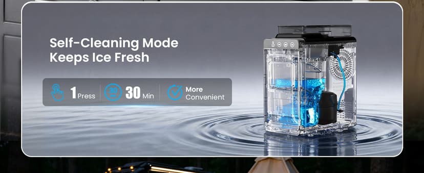 Kismile Portable Countertop Ice Maker Machine, 26lbs Ice in 24Hrs, Self-Cleaning Ice Maker with Selectable Ice Size & Internal Light, Compact Design for Home/Kitchen/Bar
