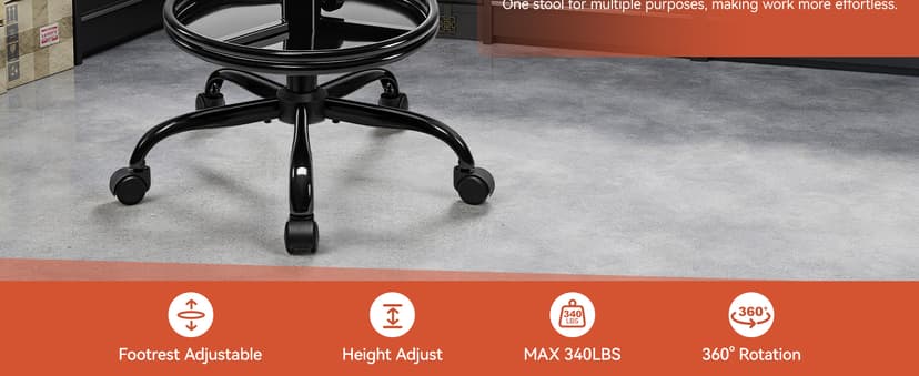 Shop Stool with Wheels for Garage, Mechanics Rolling Chair with Backrest, Adjustable Height Heavy Duty Garage Stool with Footrest and Storage Tray, Swivel Task Chair for Workshop Kitchen Salon