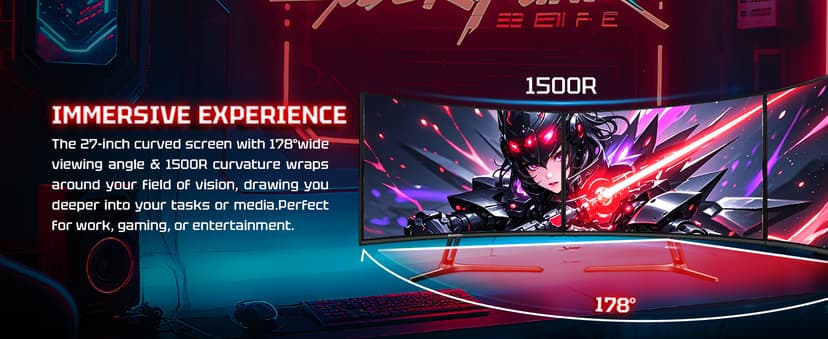SANSUI 27 Inch WQHD 2560X1440 Curved Gaming Monitor, 180Hz MPRT 1ms Computer Monitor,HDMI2.0 * 2, DP1.2 * 2, Freesync, Curved 1500R, 5000:1 Contrast Ratio, 120% sRGB,HDR(ES-G27C1Q DP Cable Included)