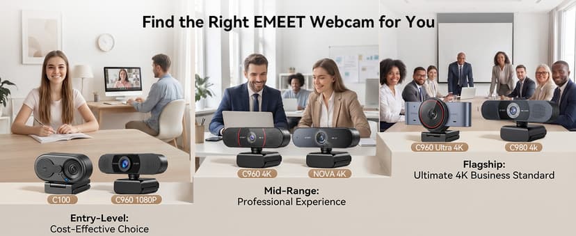 EMEET C100 1080P Webcam for PC, Fixed Focus, 66° FOV, Built-in Mic, Privacy Cover, Portable Metal Clip, Computer Camera for Home Office, Online Learning, Meetings, Streaming, Desktop, Laptop, PC USB-A
