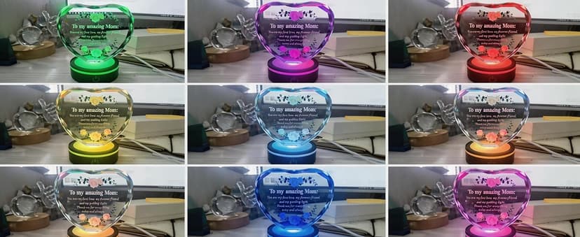 Premium K9 Crystal, Laser Engraved, 6-Color USB LED Base, Gift Box Packaging, Perfect Present for Birthdays & Christmas Crystal Heart Keepsake for Mom, Color Changing LED, Mothers Day Gift B0GS15MD5Z