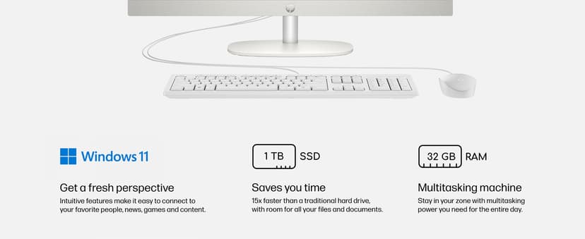 HP 27 inch All-in-One Desktop PC, FHD Display, AMD Ryzen 7 7730U, 32 GB RAM, 1 TB SSD, AMD Radeon Graphics, Windows 11 Home, 27-cr0012 (2024)