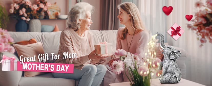 GIGALUMI Solar Garden Decor Watering Elephant Statues Outdoor, Birthday Gifts for Women Mom Grandma Senior Elder, Elephant Ornament for Balcony, Garden, Patio, Yard, Lawn (Constant Lights Only)