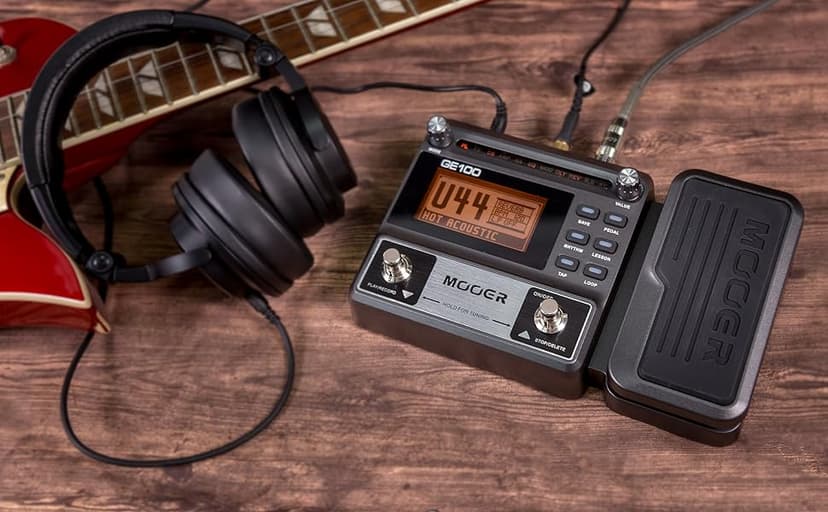 MOOER GE100 Multi-Effects Guitar Pedal with 80 Presets, 66 Effects, Loop and 40 Drum Rythm. Distortion, Expression Volume Wah Pedal, Tap Tempo, Headphone Out, LED Screen, Tuner