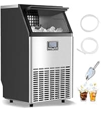 VEVOR Commercial Ice Maker Machine, 130Lbs/24H with 33Lbs Storage, 45 Cubes per Cycle, Stainless Steel Freestanding & Under Counter Ice Maker with LED Display & Self-Cleaning, for Home Bar Restaurant