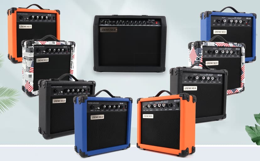 Demusea Electric Guitar Amplifier 20w Guitar Amp Practice Small Portable Travel Mini with Headphone Jack Aux Distortion Gain Treble Bass Volume Jack with 3 Meters Cable Audio Adapter Guitar Picks