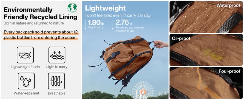 mixi Travel Backpack for Women Men, 18 Inch Carry On Laptop Backpack Flight Approved fits 16'' Laptop, Lightweight Waterproof Hiking Backpack Travel Outdoor Business Casual Daypack, Brown